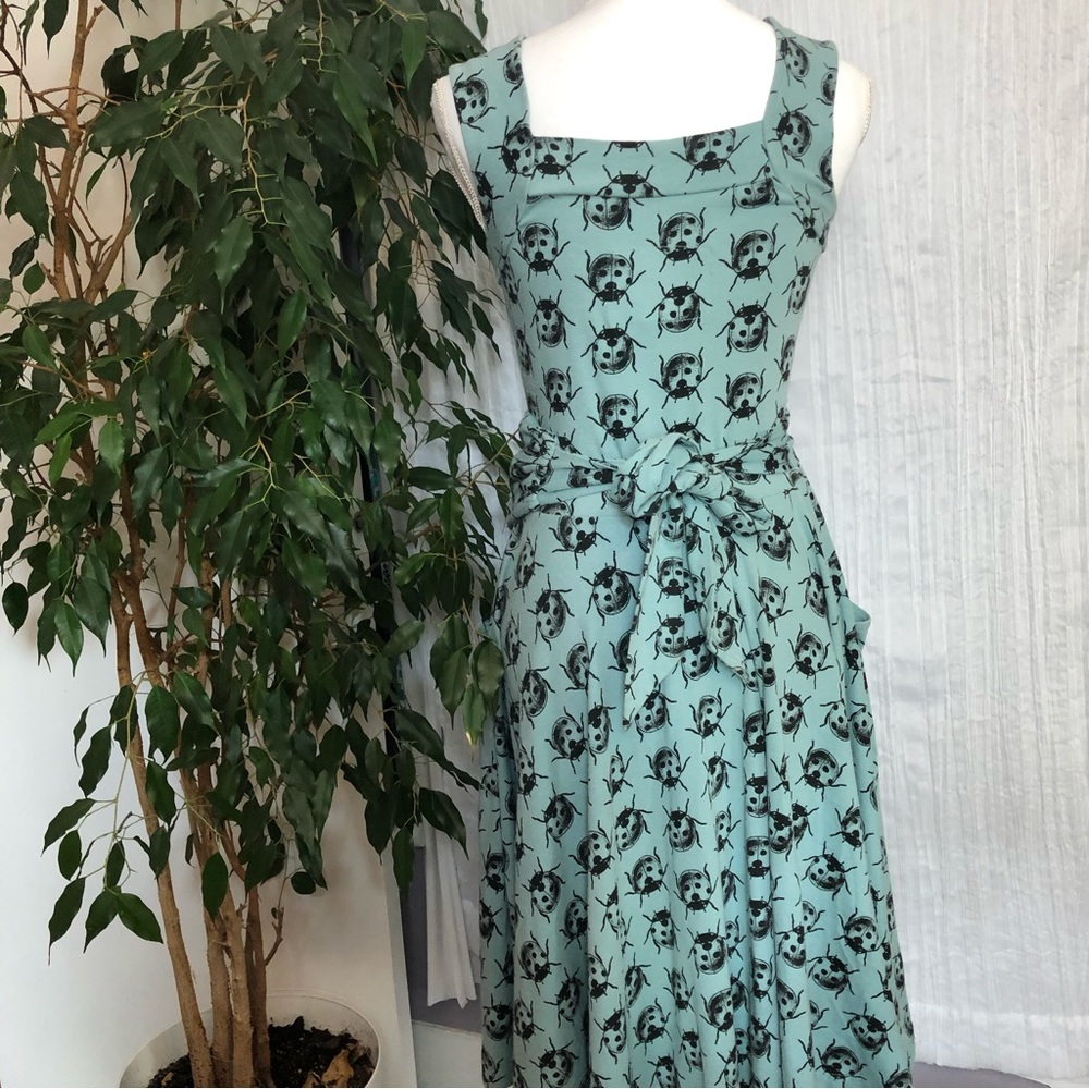 EFFIES HEART woman SZ M dress ladybug print fit & flair 50s look sweetheart neck - Picture 9 of 16